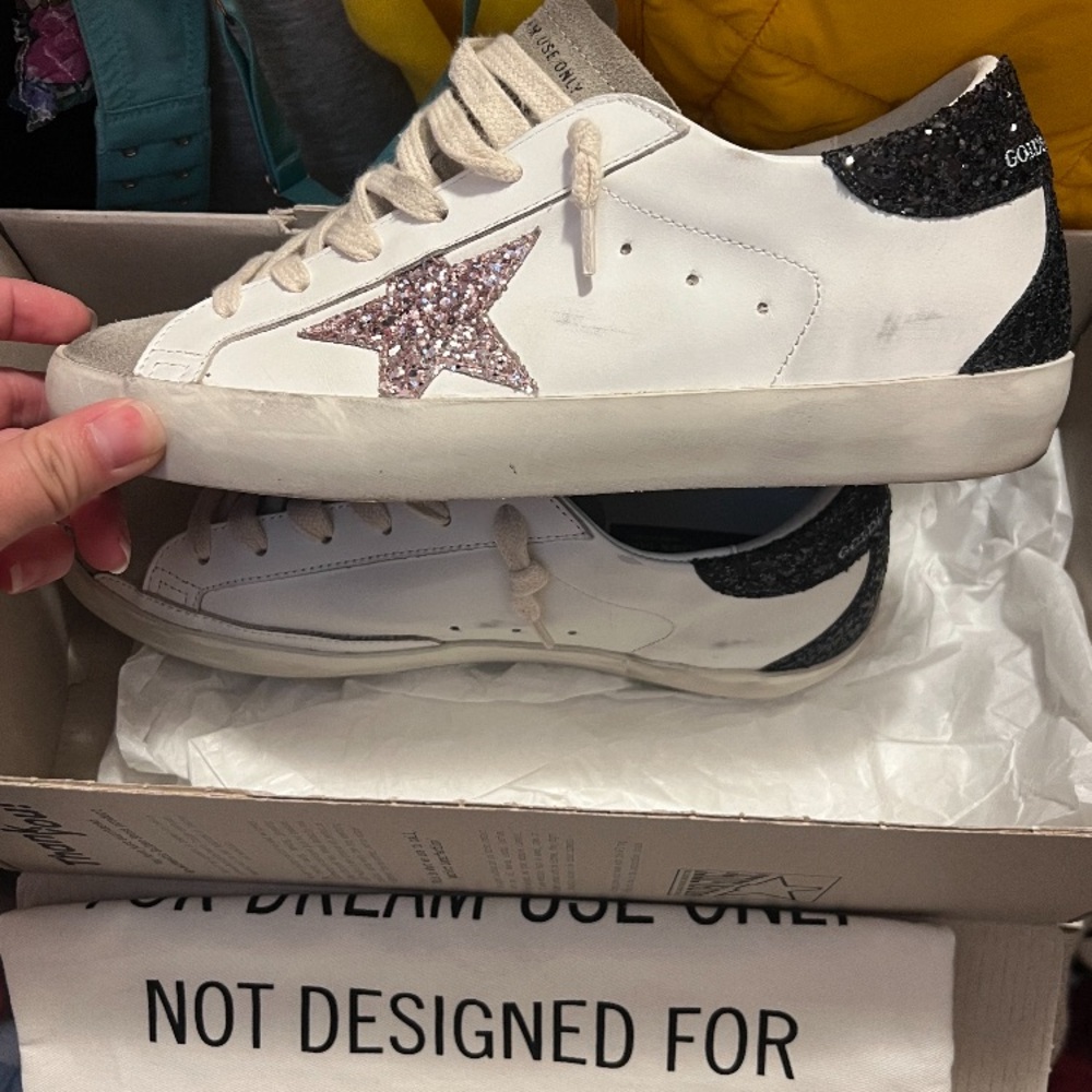 Golden Goose Black Glitter and White Sneakers